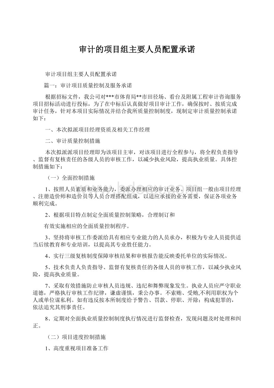 审计的项目组主要人员配置承诺.docx_第1页