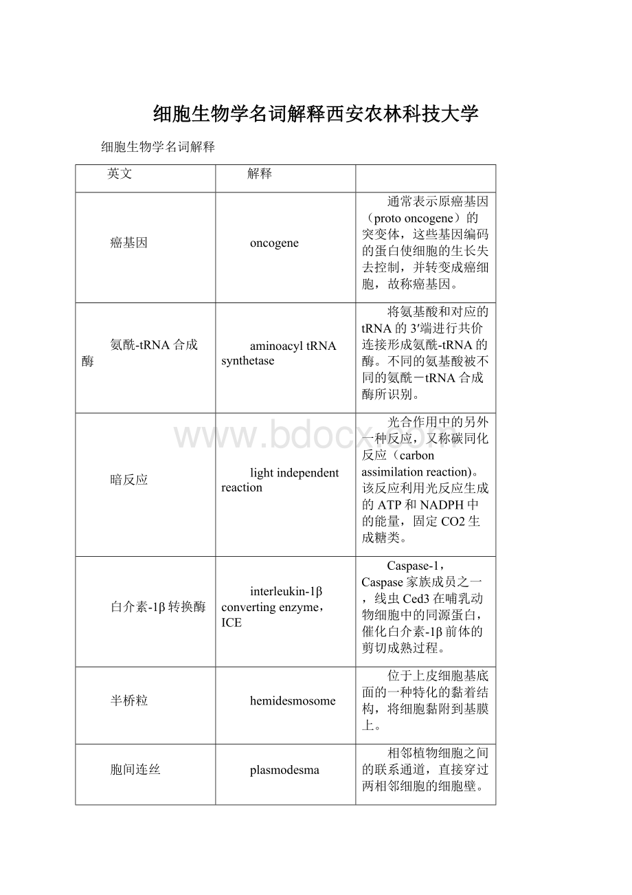 细胞生物学名词解释西安农林科技大学.docx