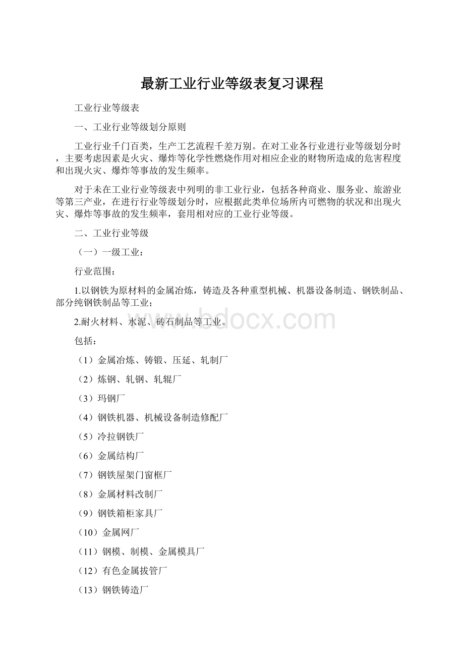 最新工业行业等级表复习课程文档格式.docx