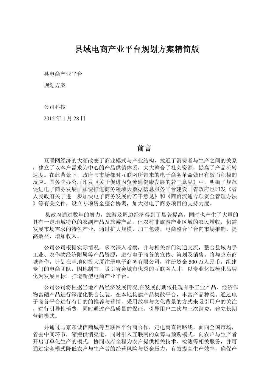 县域电商产业平台规划方案精简版文档格式.docx