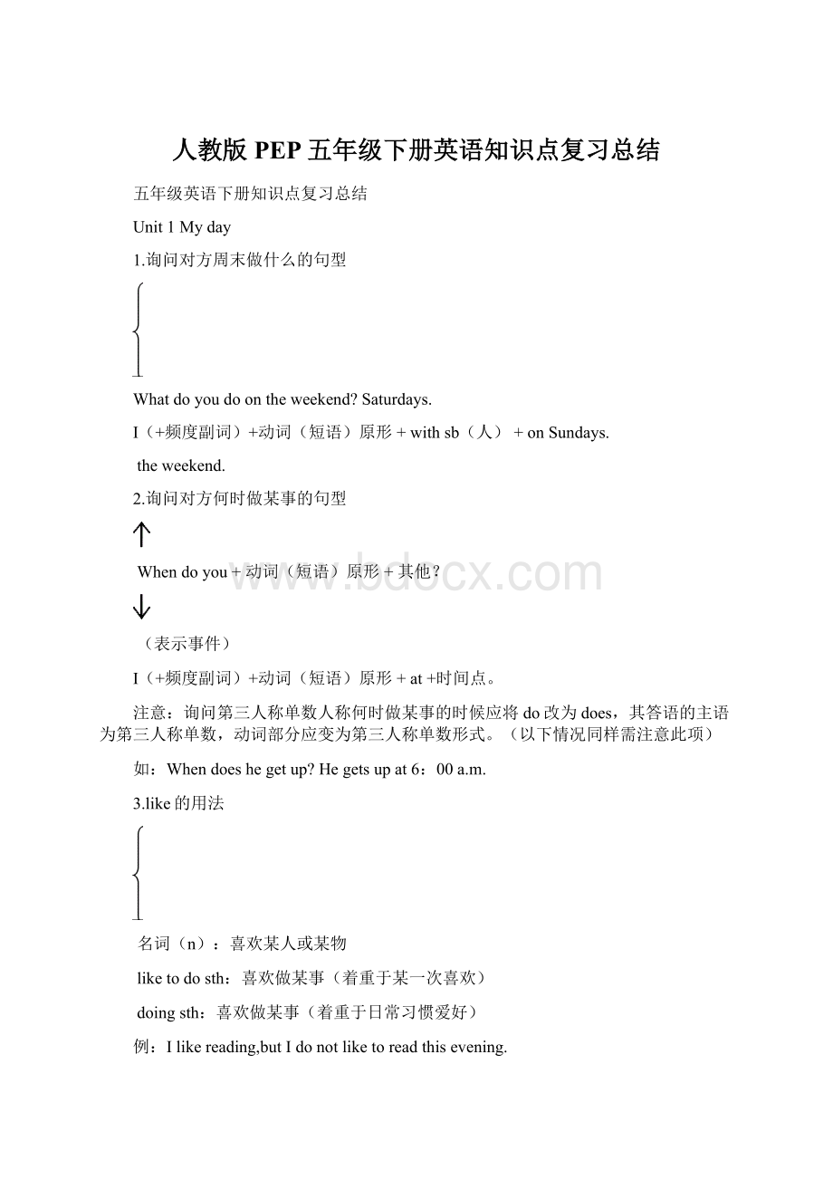 人教版PEP五年级下册英语知识点复习总结.docx_第1页