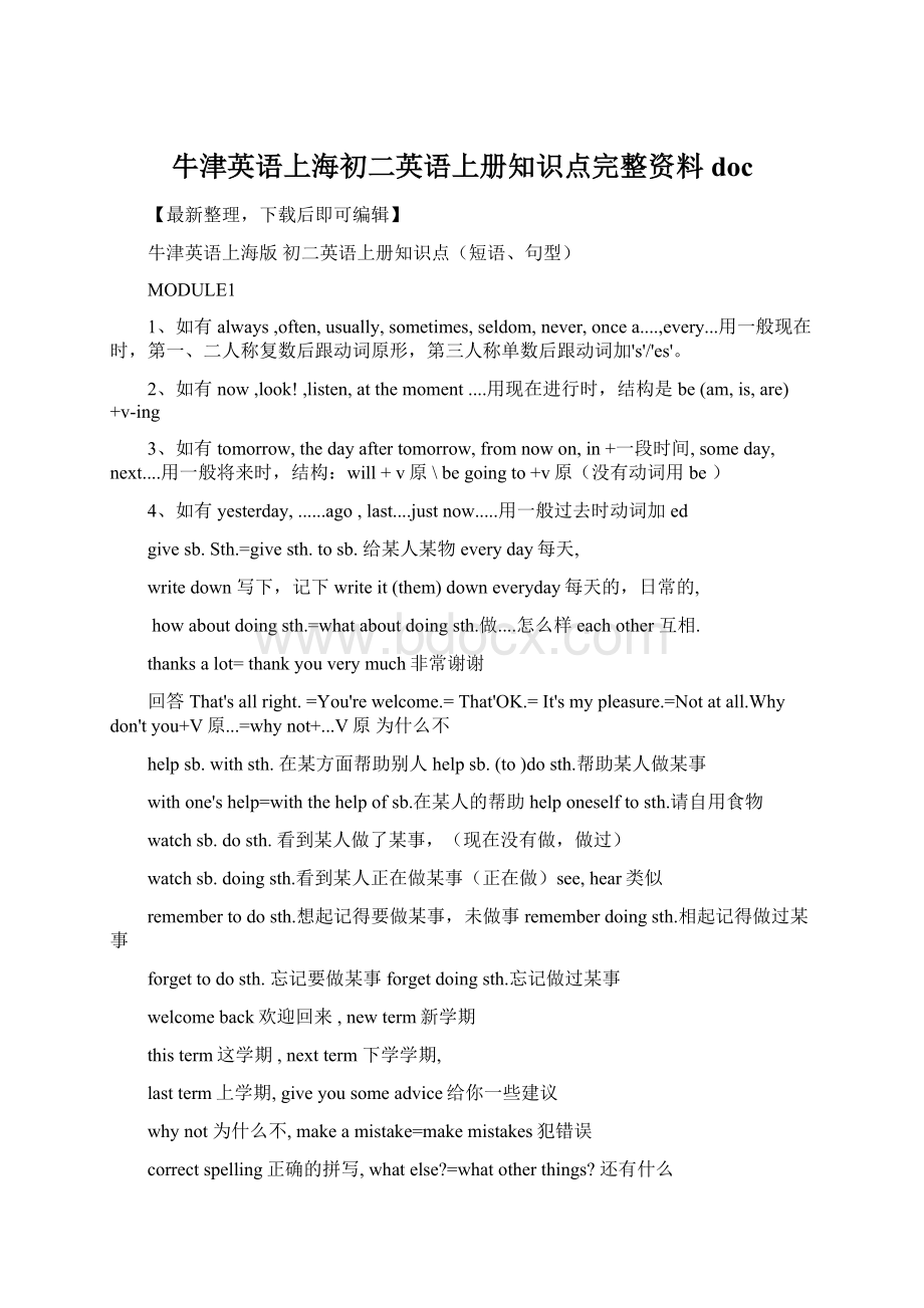 牛津英语上海初二英语上册知识点完整资料doc.docx_第1页
