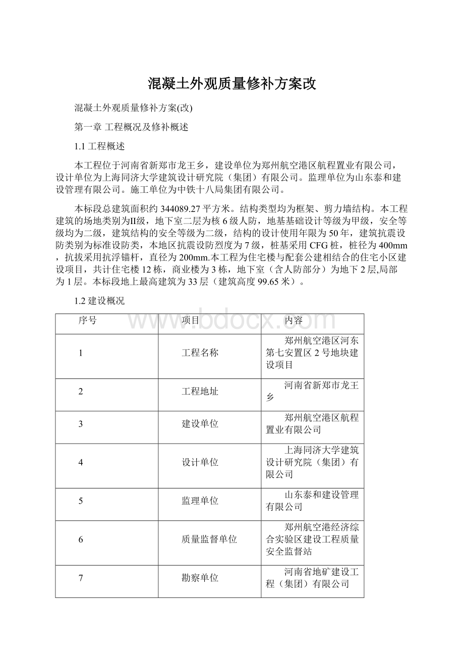 混凝土外观质量修补方案改Word格式.docx