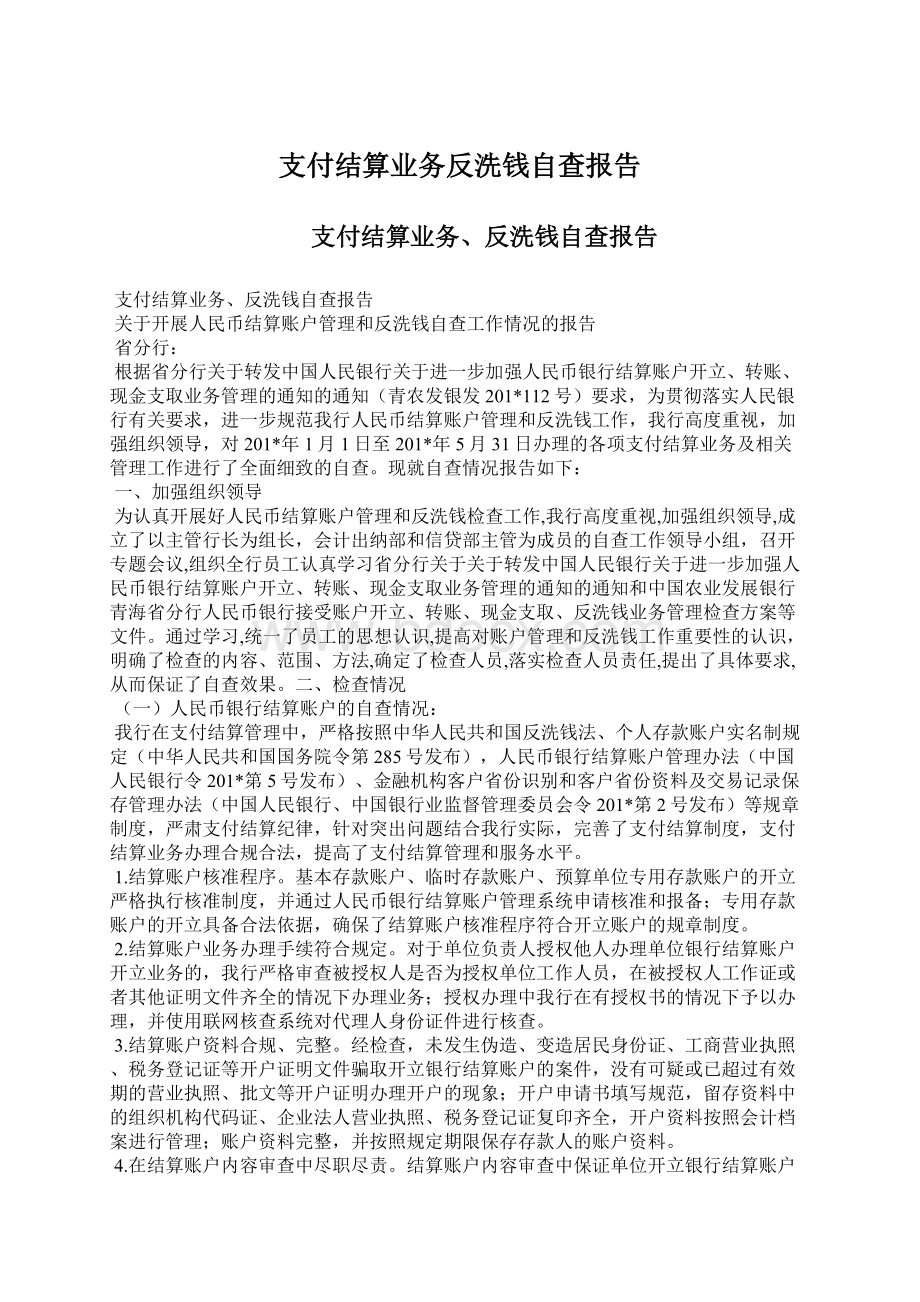 支付结算业务反洗钱自查报告.docx