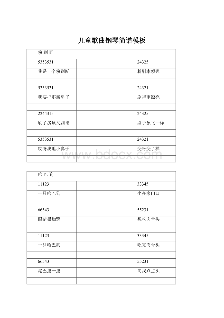 儿童歌曲钢琴简谱模板Word文件下载.docx_第1页