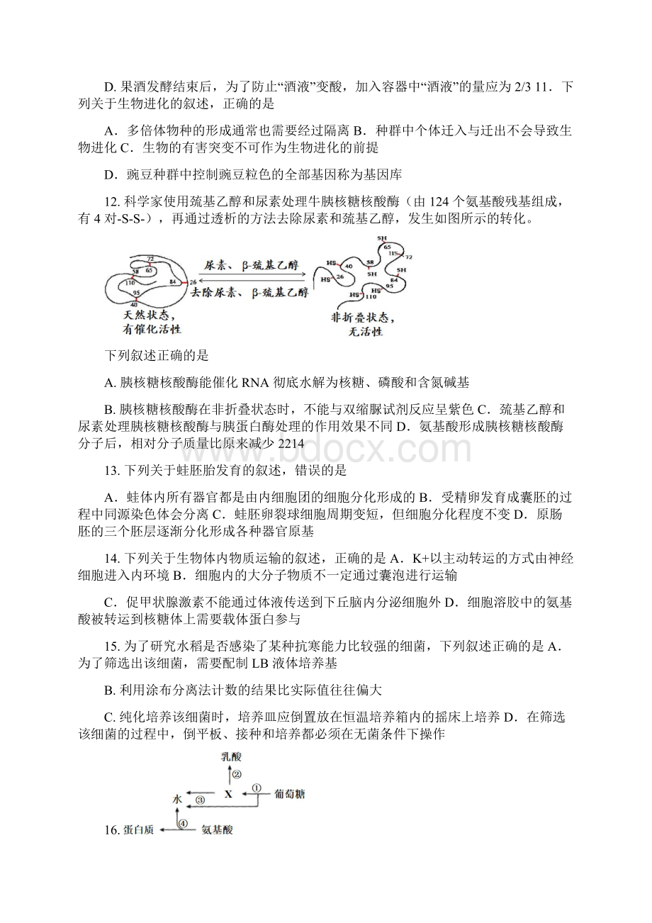 浙江省七彩阳光新高考研究联盟高考适应性考试生物卷含答案.docx_第3页