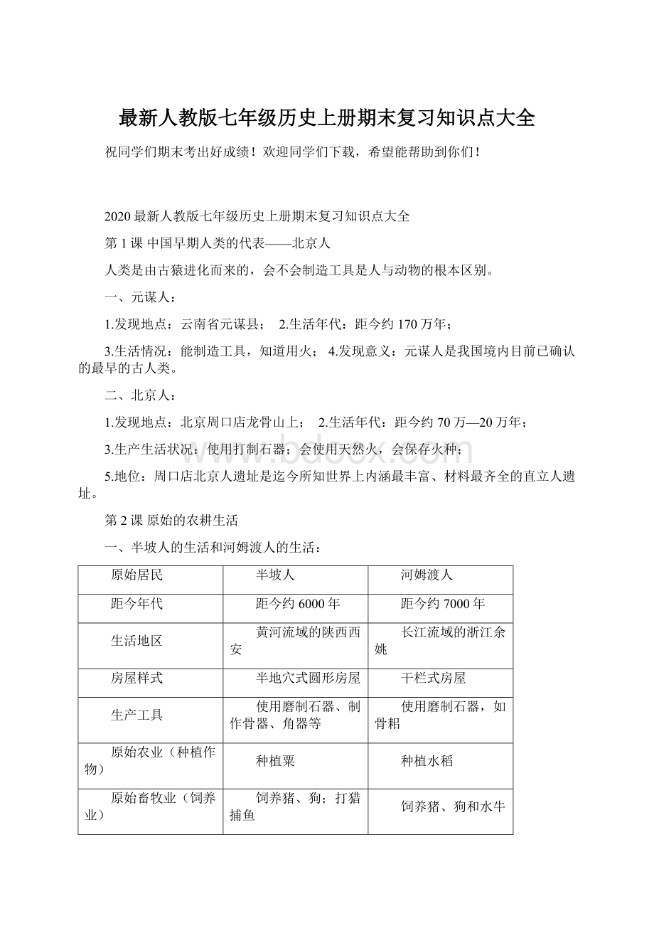 最新人教版七年级历史上册期末复习知识点大全.docx_第1页