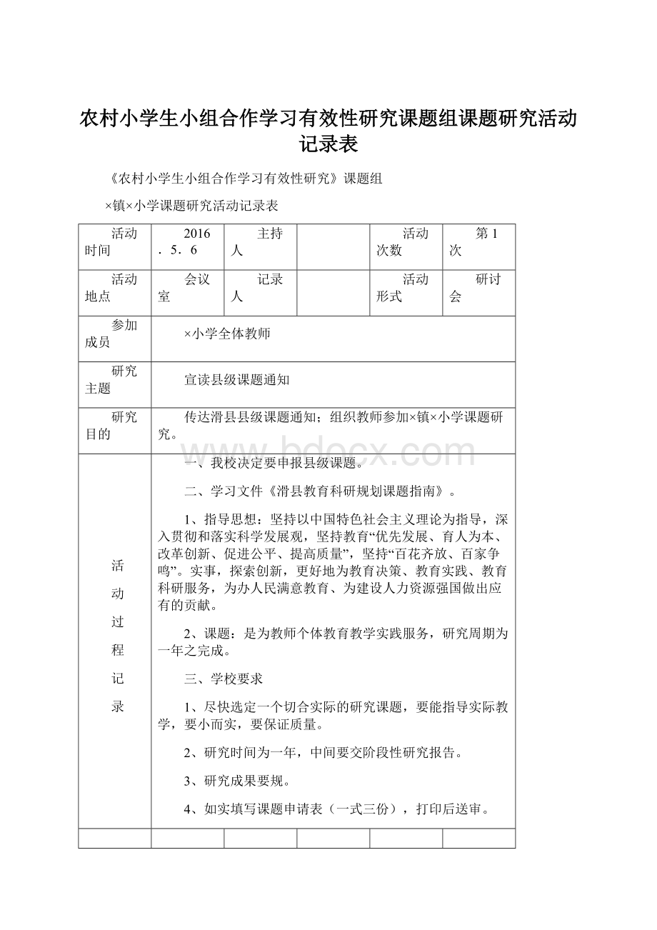 农村小学生小组合作学习有效性研究课题组课题研究活动记录表.docx