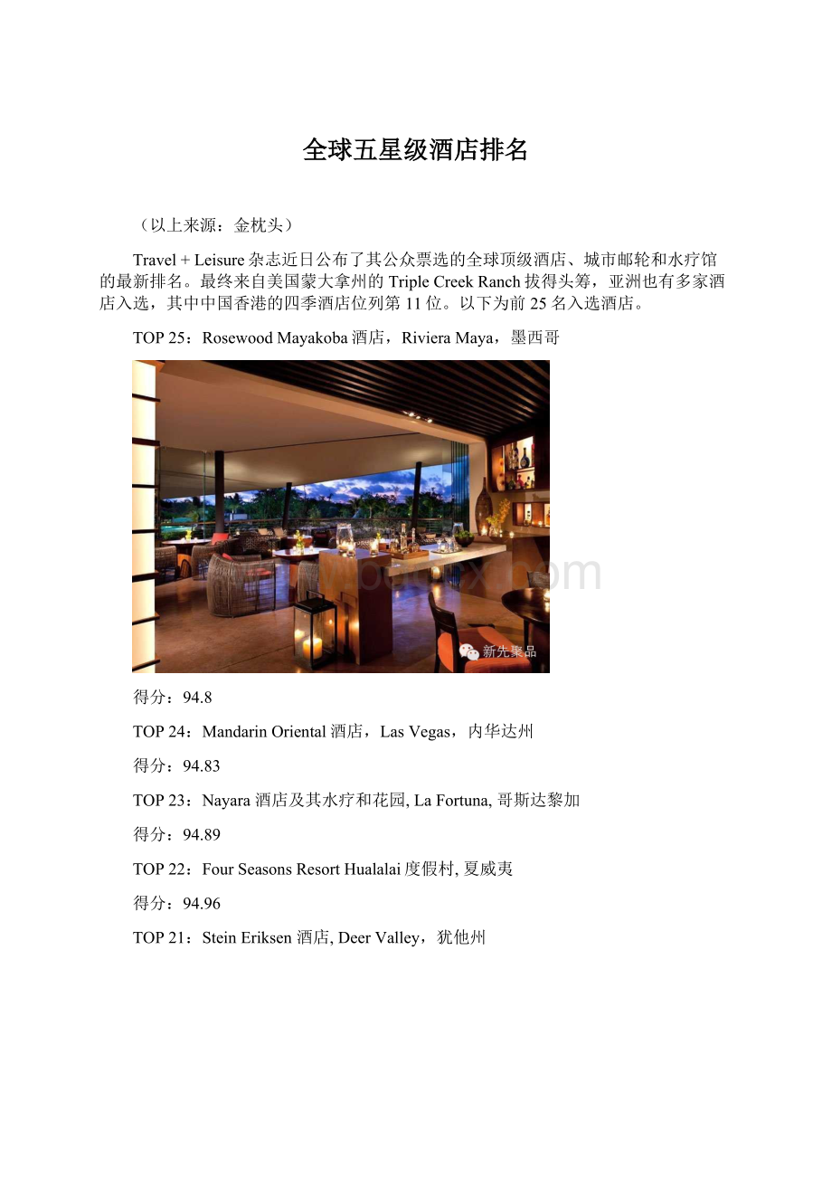 全球五星级酒店排名.docx_第1页