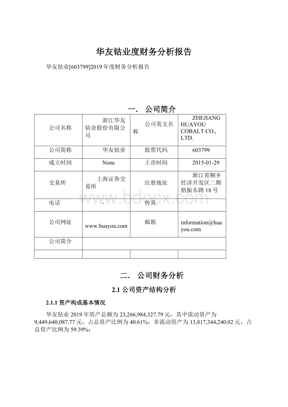 华友钴业度财务分析报告文档格式.docx_第1页