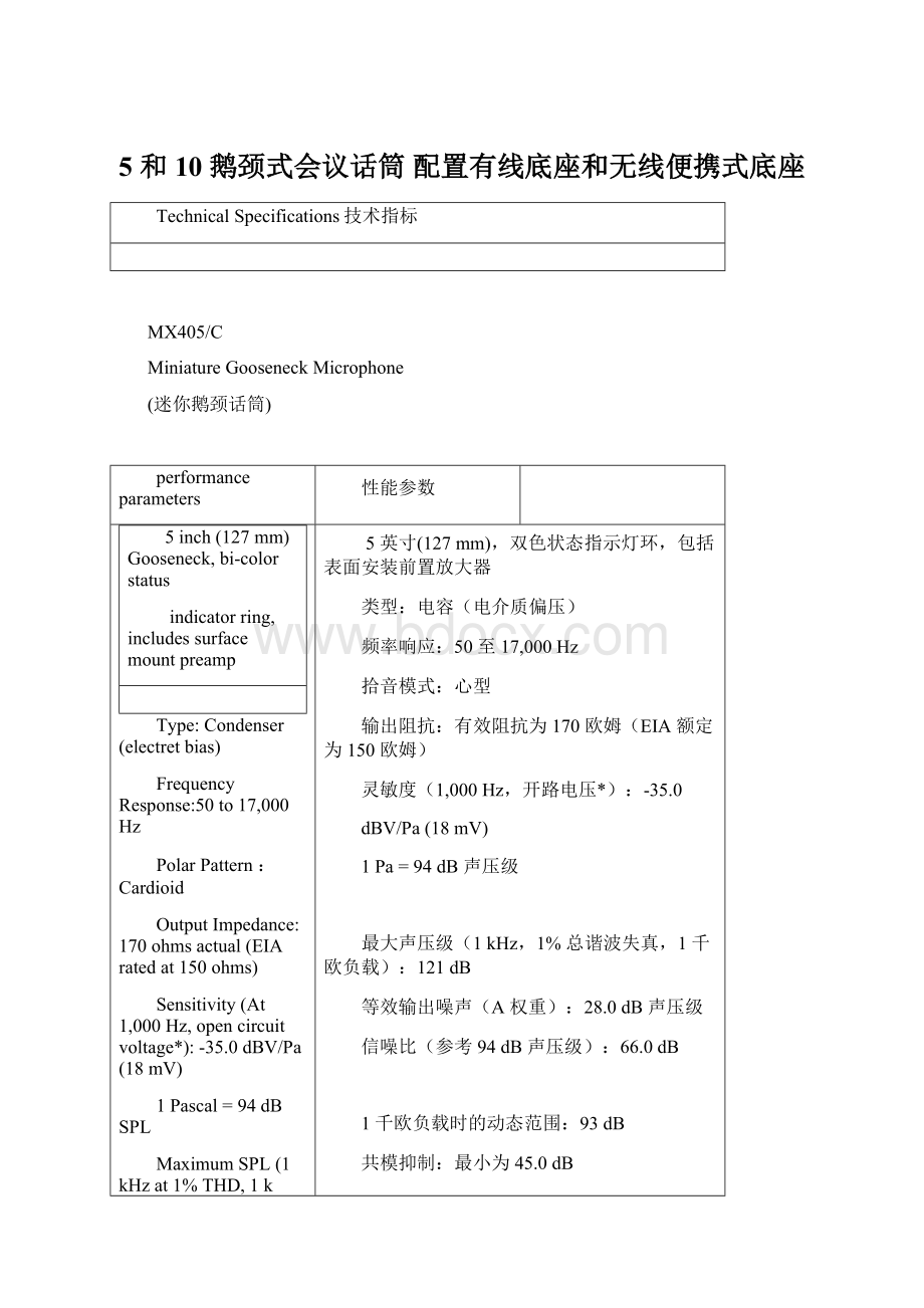 5 和 10 鹅颈式会议话筒 配置有线底座和无线便携式底座Word下载.docx