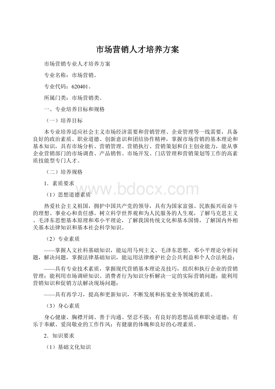 市场营销人才培养方案Word下载.docx