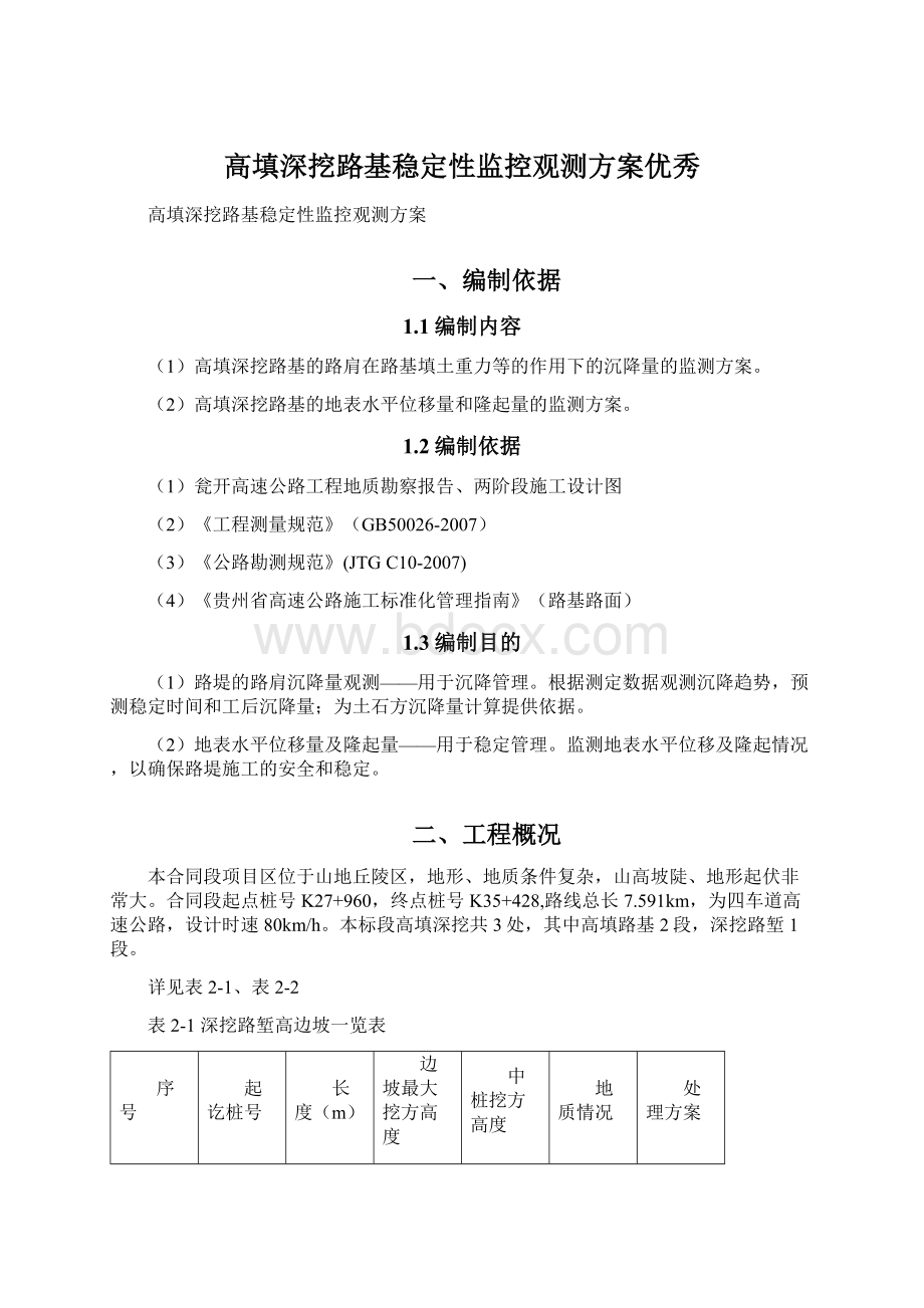 高填深挖路基稳定性监控观测方案优秀文档格式.docx