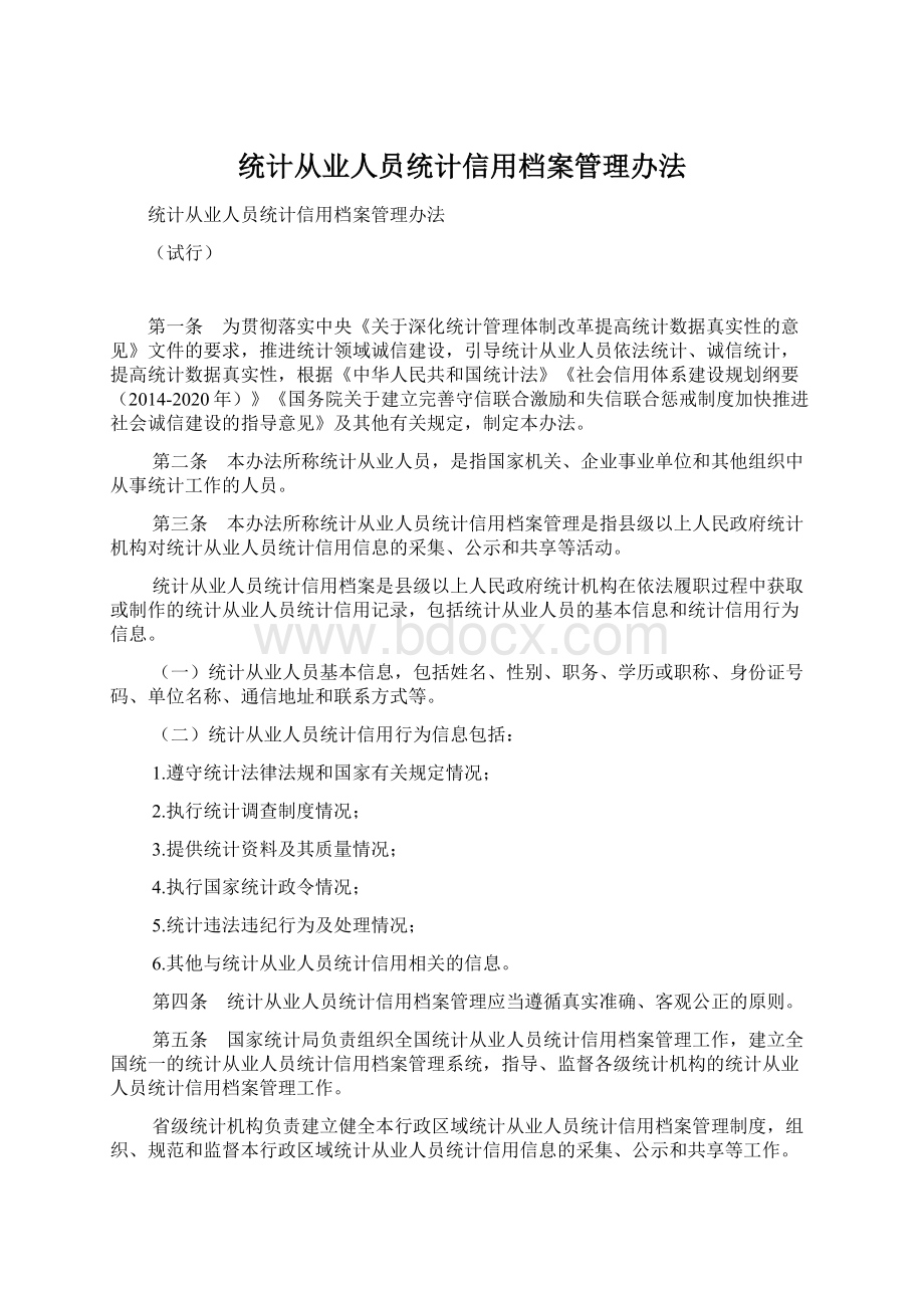 统计从业人员统计信用档案管理办法文档格式.docx