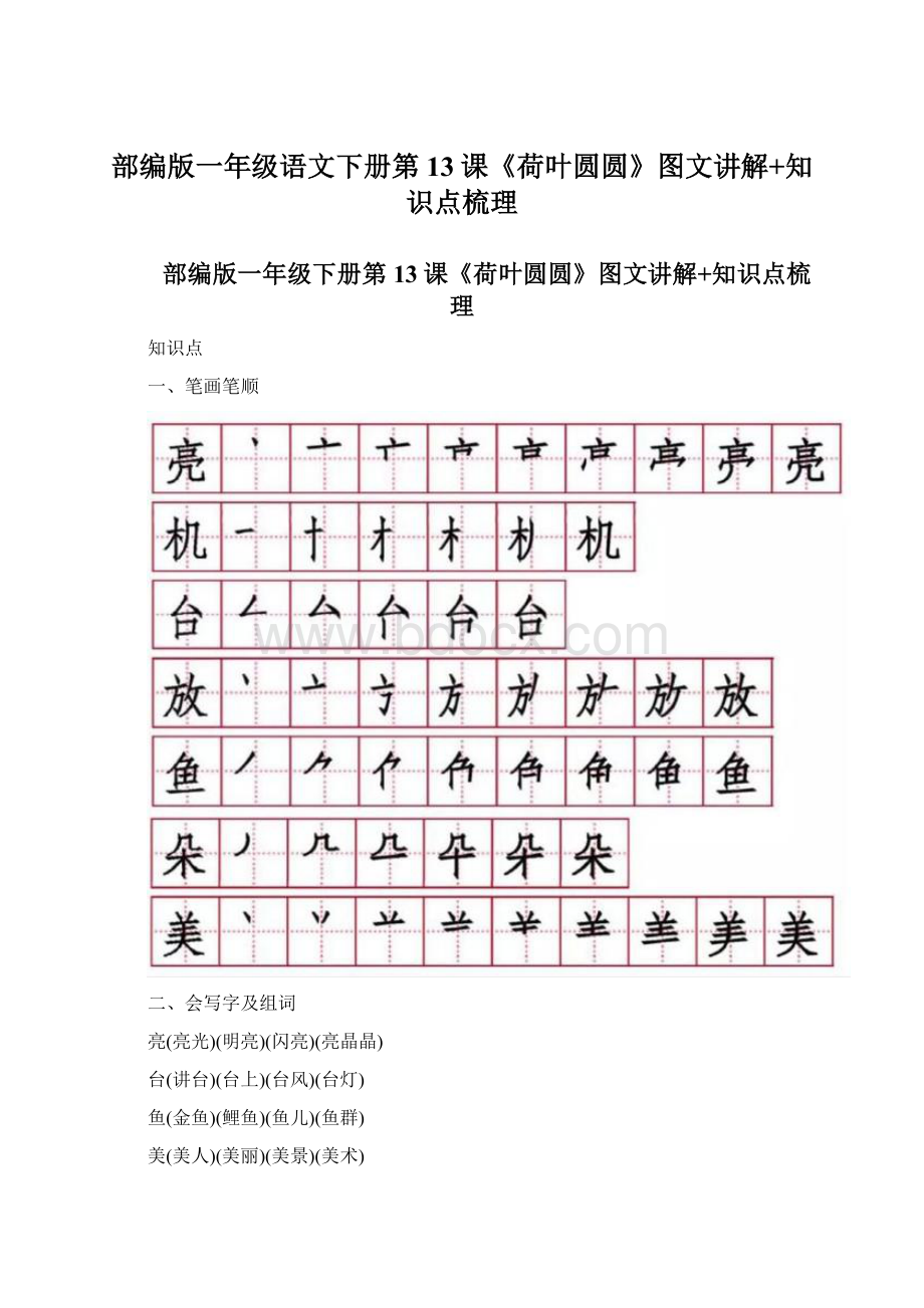 部编版一年级语文下册第13课《荷叶圆圆》图文讲解+知识点梳理.docx_第1页