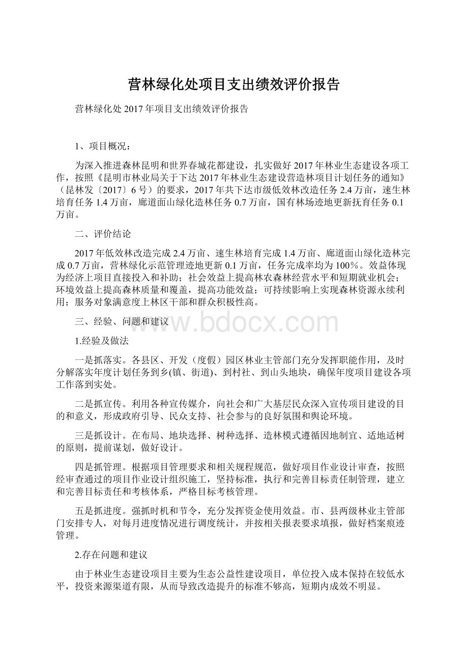 营林绿化处项目支出绩效评价报告Word文件下载.docx