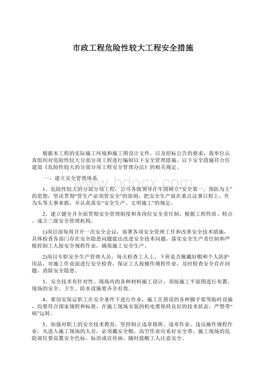 市政工程危险性较大工程安全措施文档格式.docx