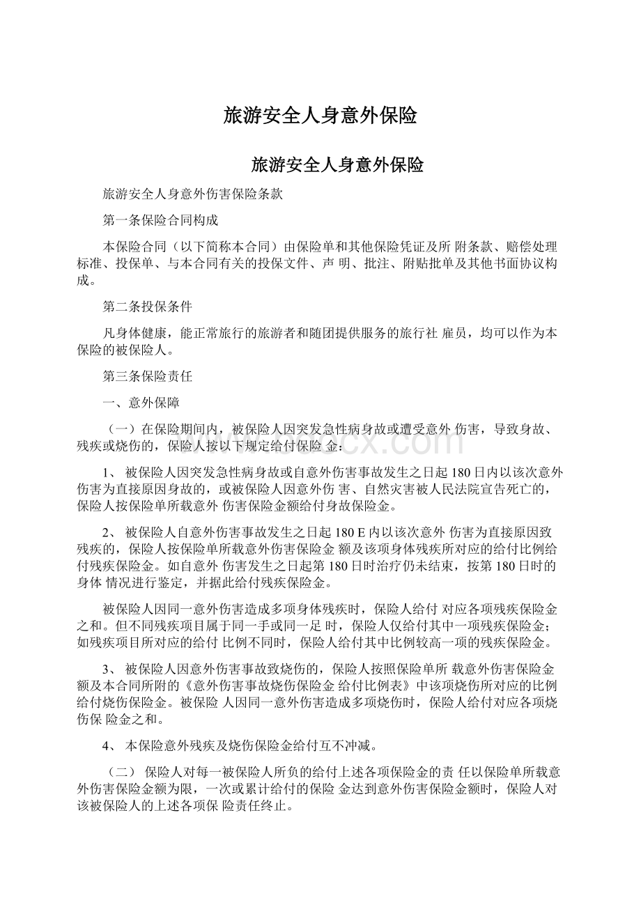 旅游安全人身意外保险Word格式文档下载.docx