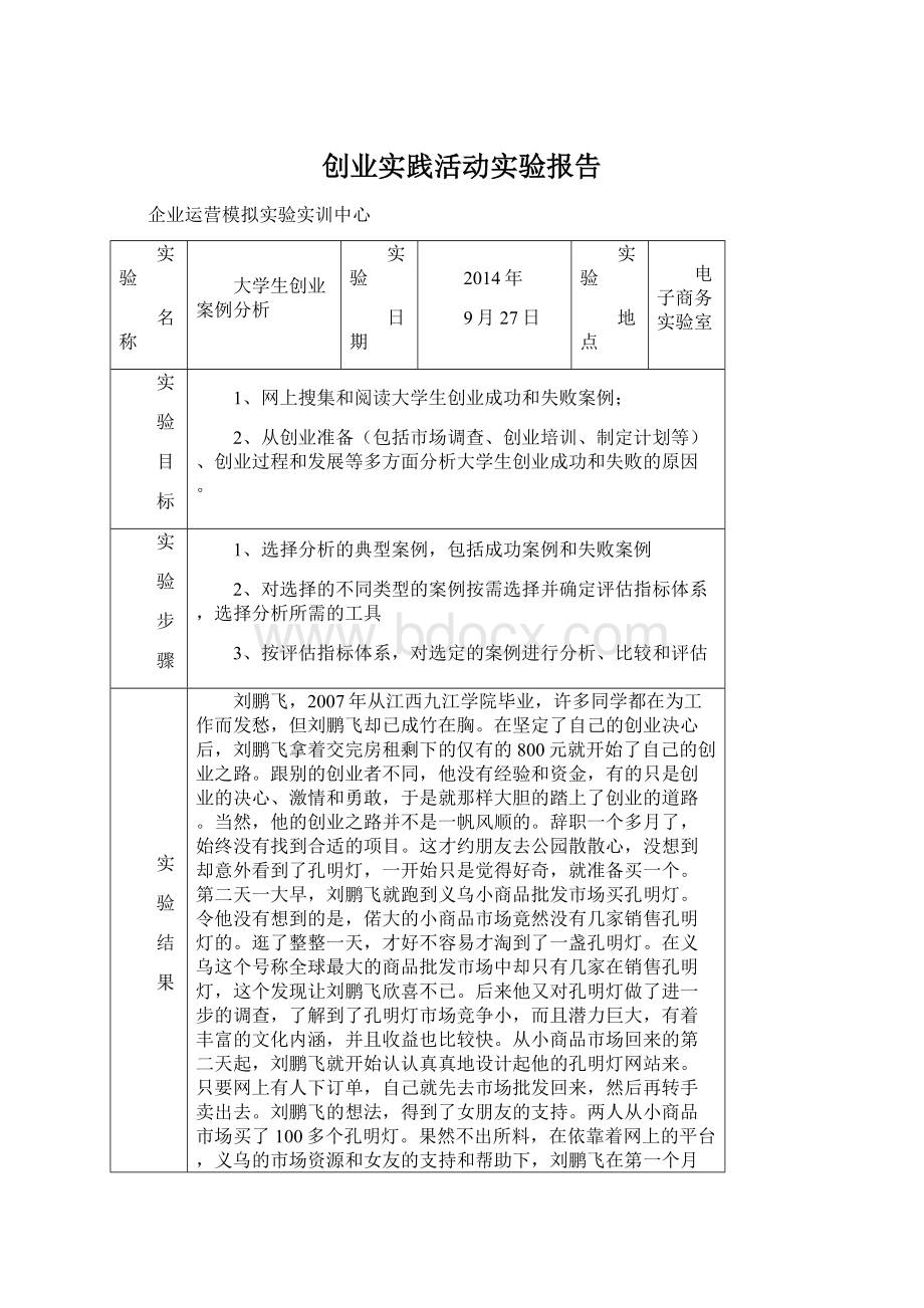 创业实践活动实验报告Word文件下载.docx