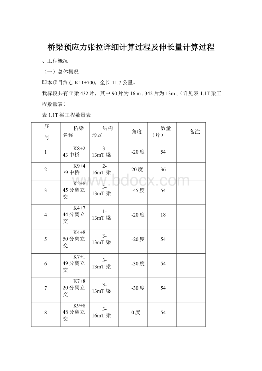 桥梁预应力张拉详细计算过程及伸长量计算过程.docx_第1页