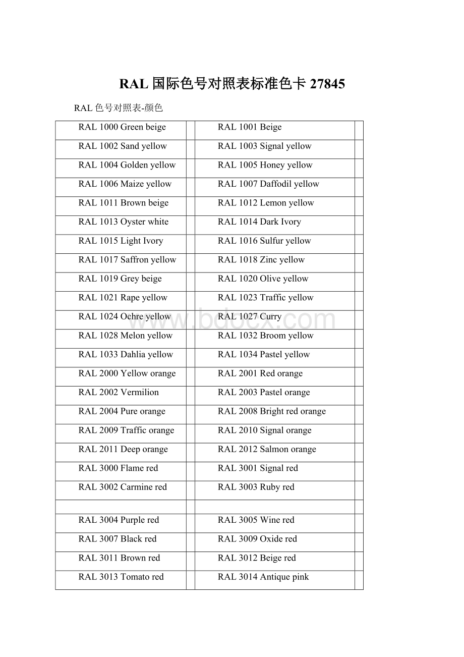 RAL国际色号对照表标准色卡27845文档格式.docx