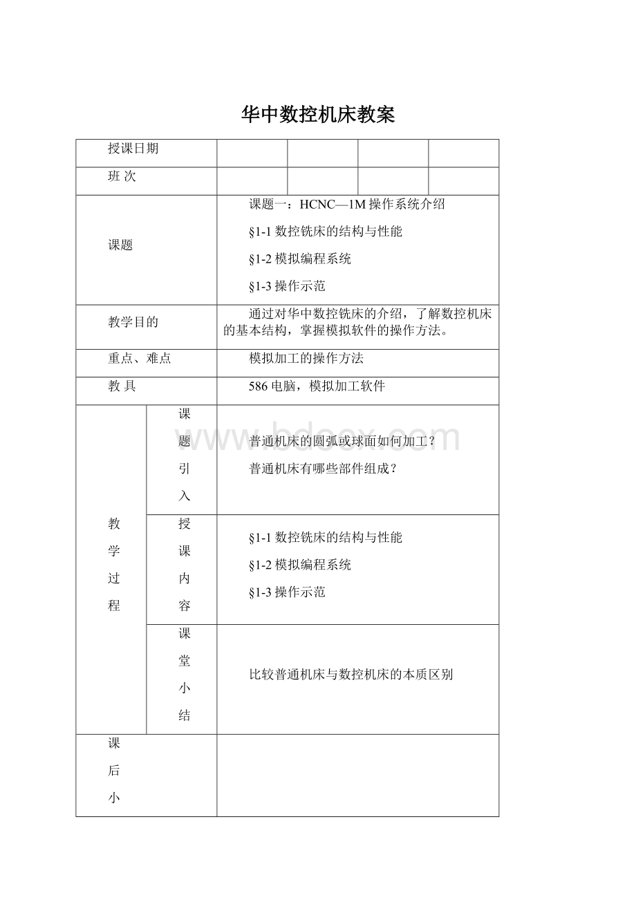 华中数控机床教案.docx