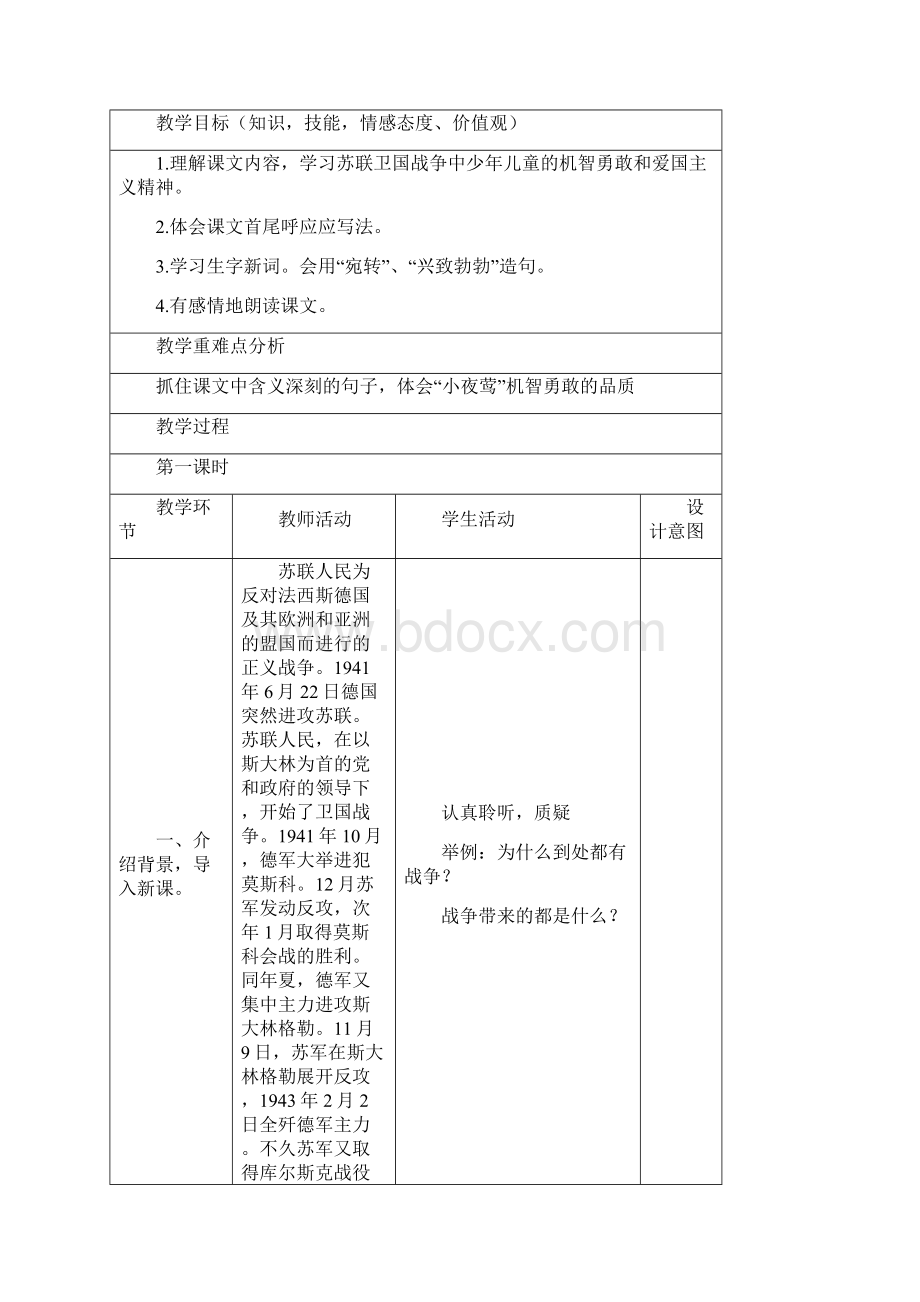 人教版四年级下册语文表格教案第四单元模板Word文件下载.docx_第2页