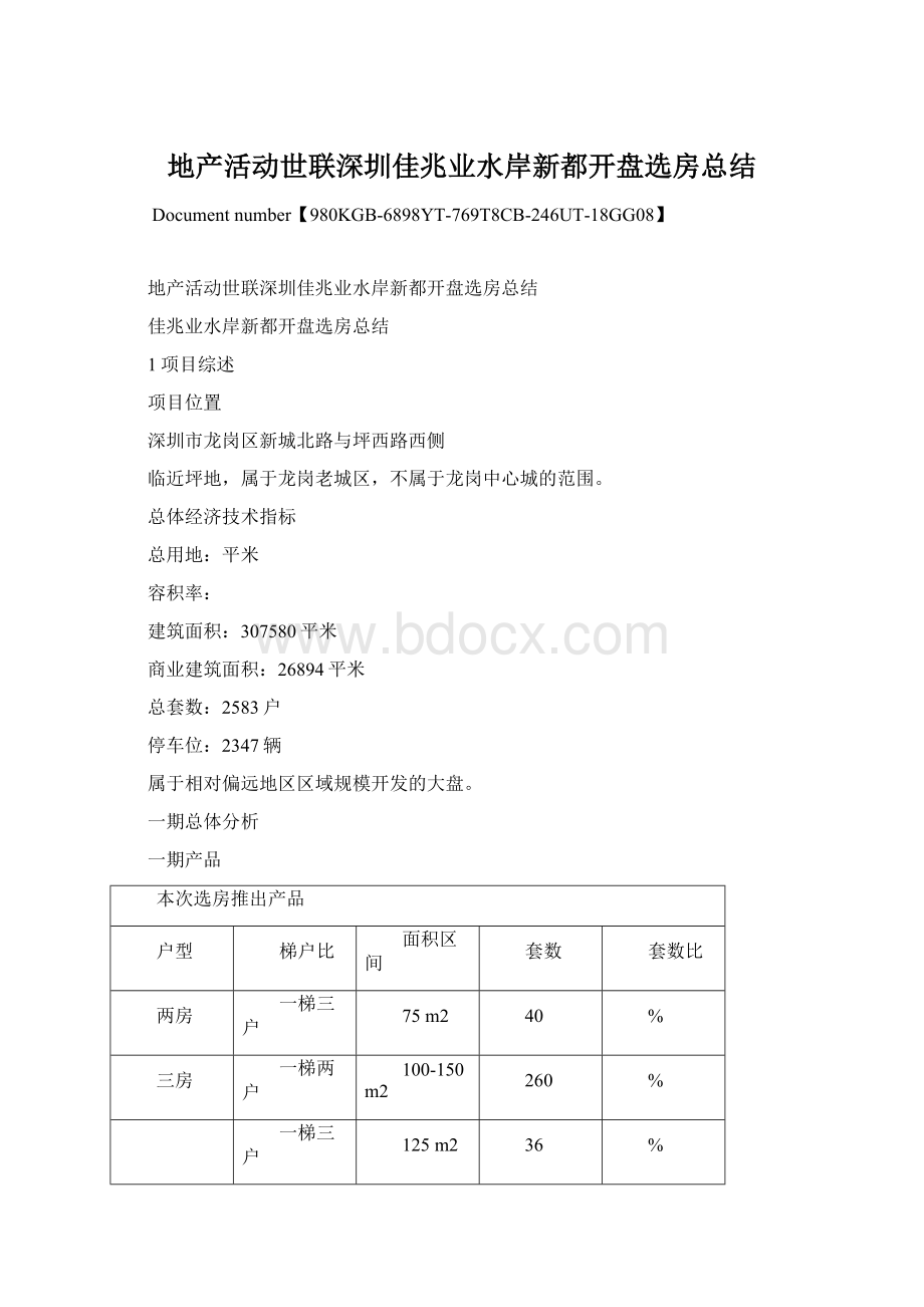 地产活动世联深圳佳兆业水岸新都开盘选房总结Word文件下载.docx_第1页