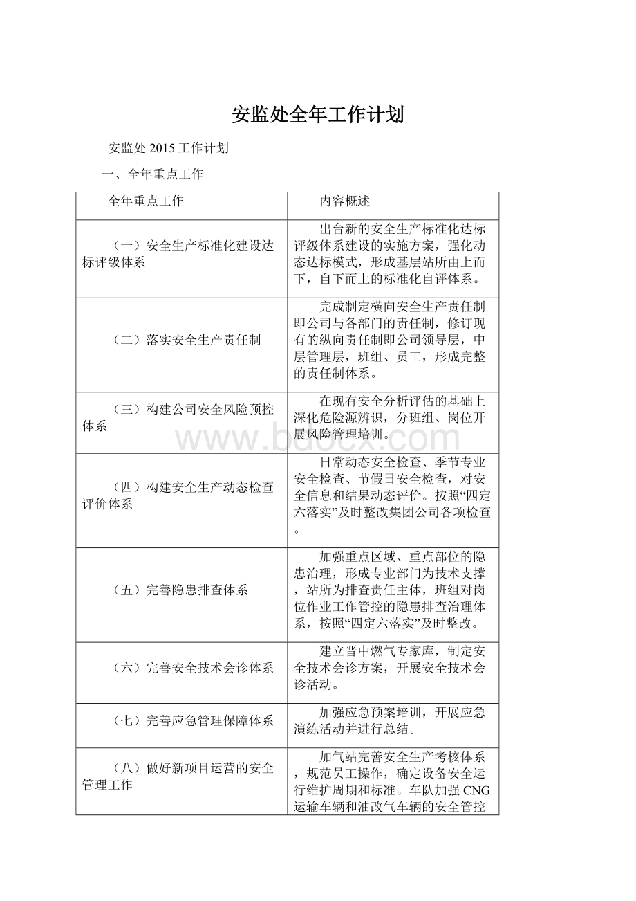 安监处全年工作计划Word下载.docx