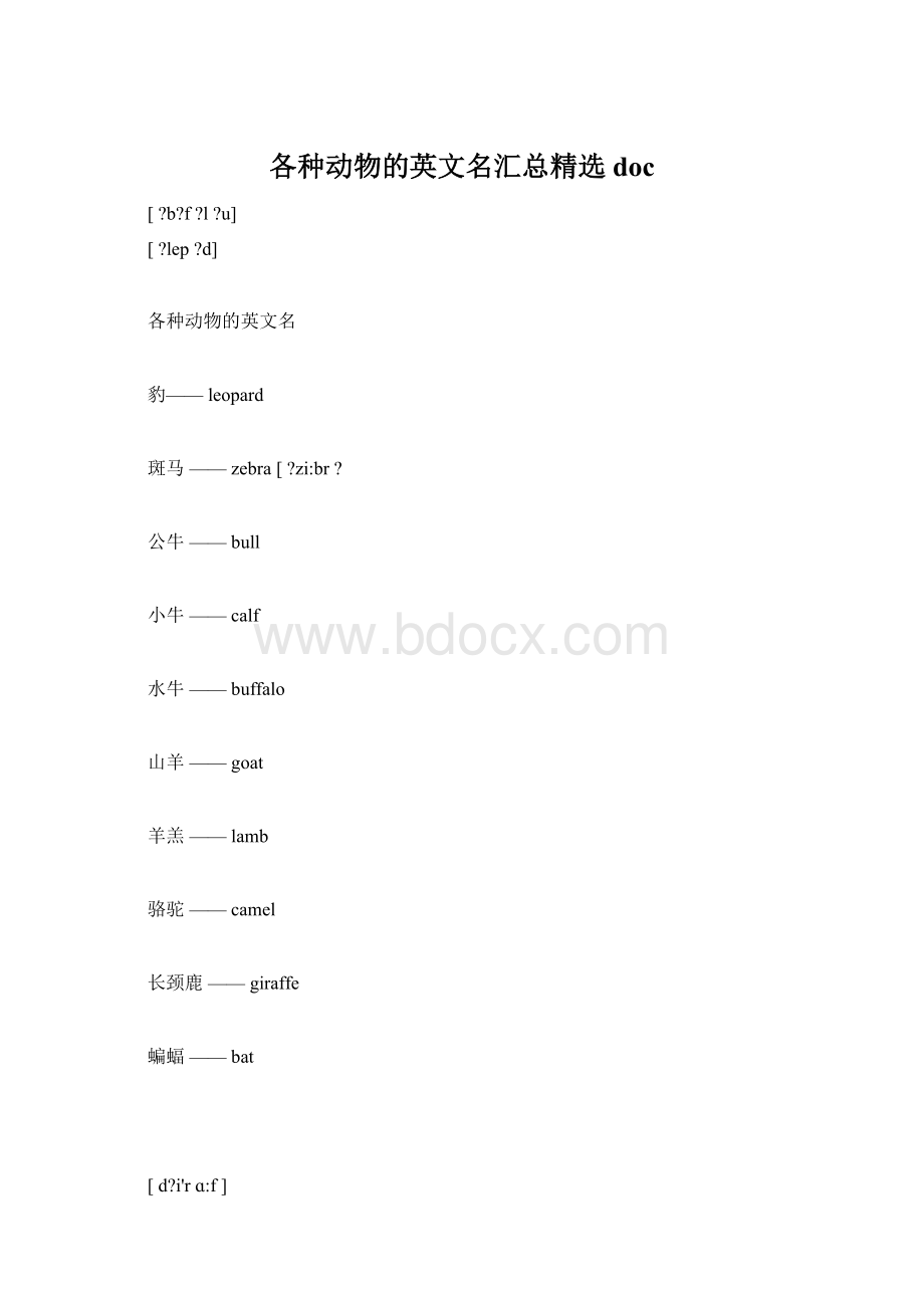 各种动物的英文名汇总精选doc.docx_第1页