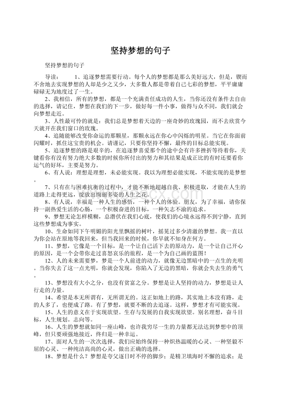 坚持梦想的句子Word格式文档下载.docx_第1页