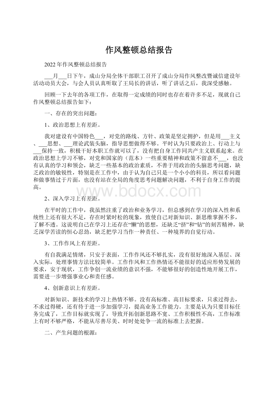 作风整顿总结报告文档格式.docx