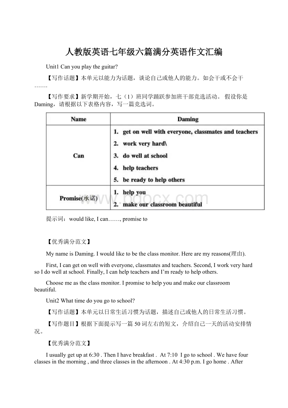 人教版英语七年级六篇满分英语作文汇编.docx