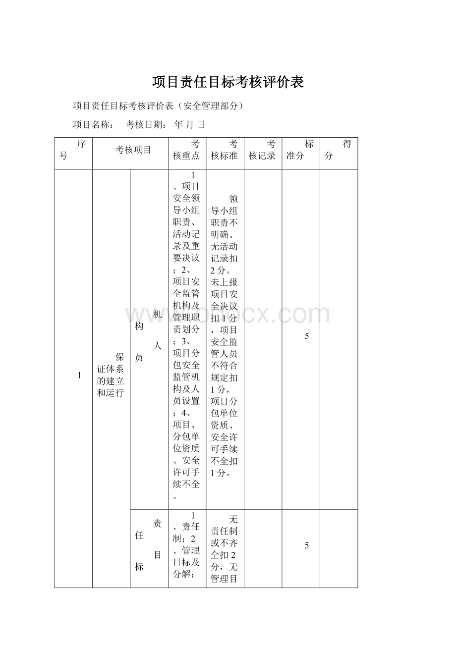 项目责任目标考核评价表.docx_第1页