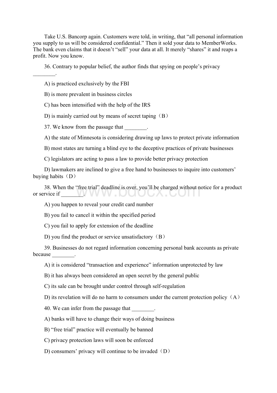 山东大学考博英语完型填空和阅读试题Word格式.docx_第2页