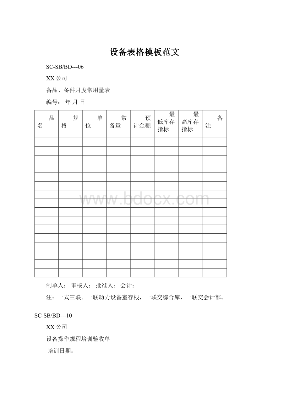 设备表格模板范文Word格式.docx_第1页