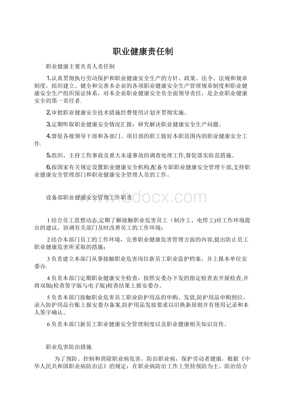 职业健康责任制文档格式.docx