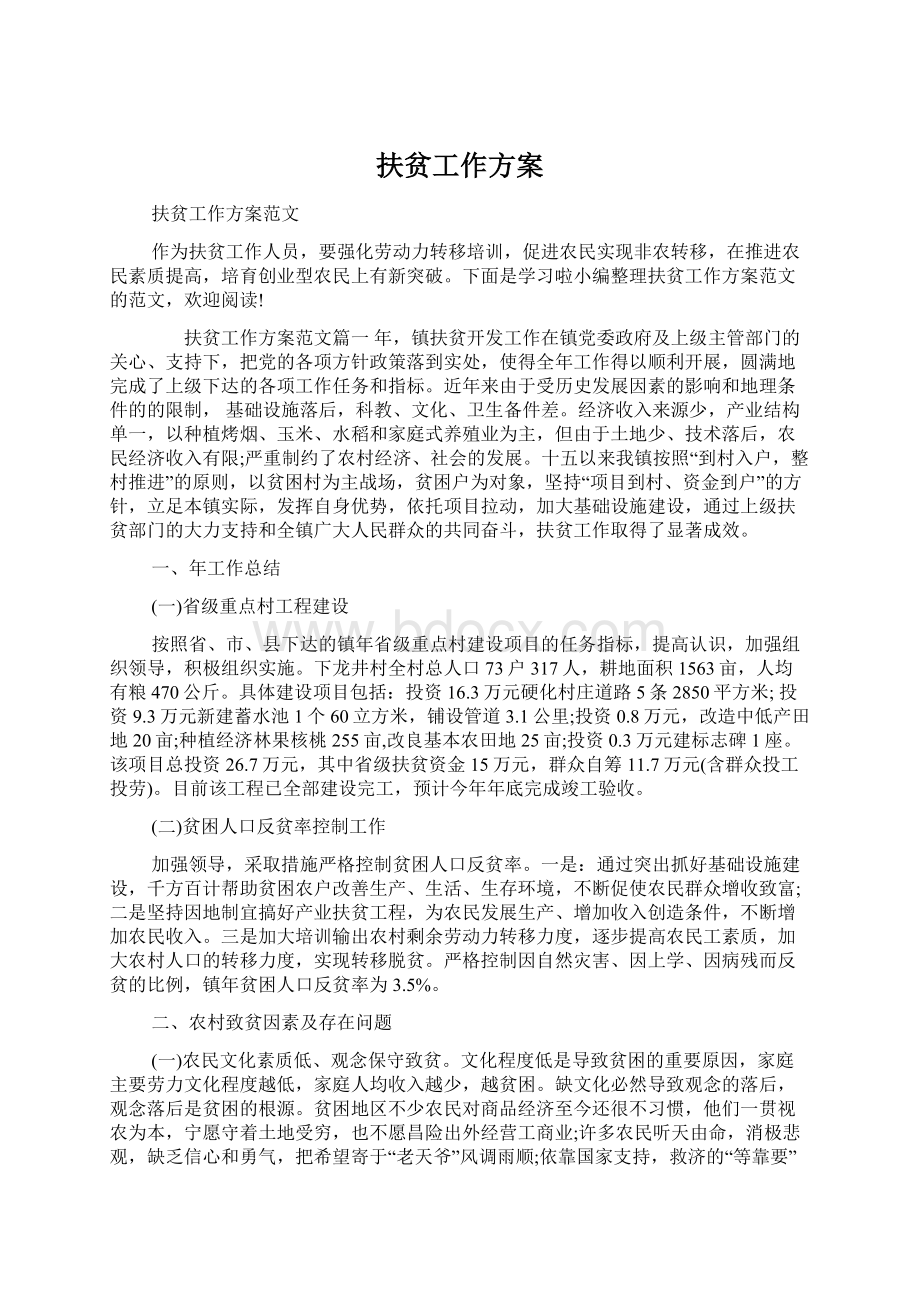 扶贫工作方案Word格式文档下载.docx