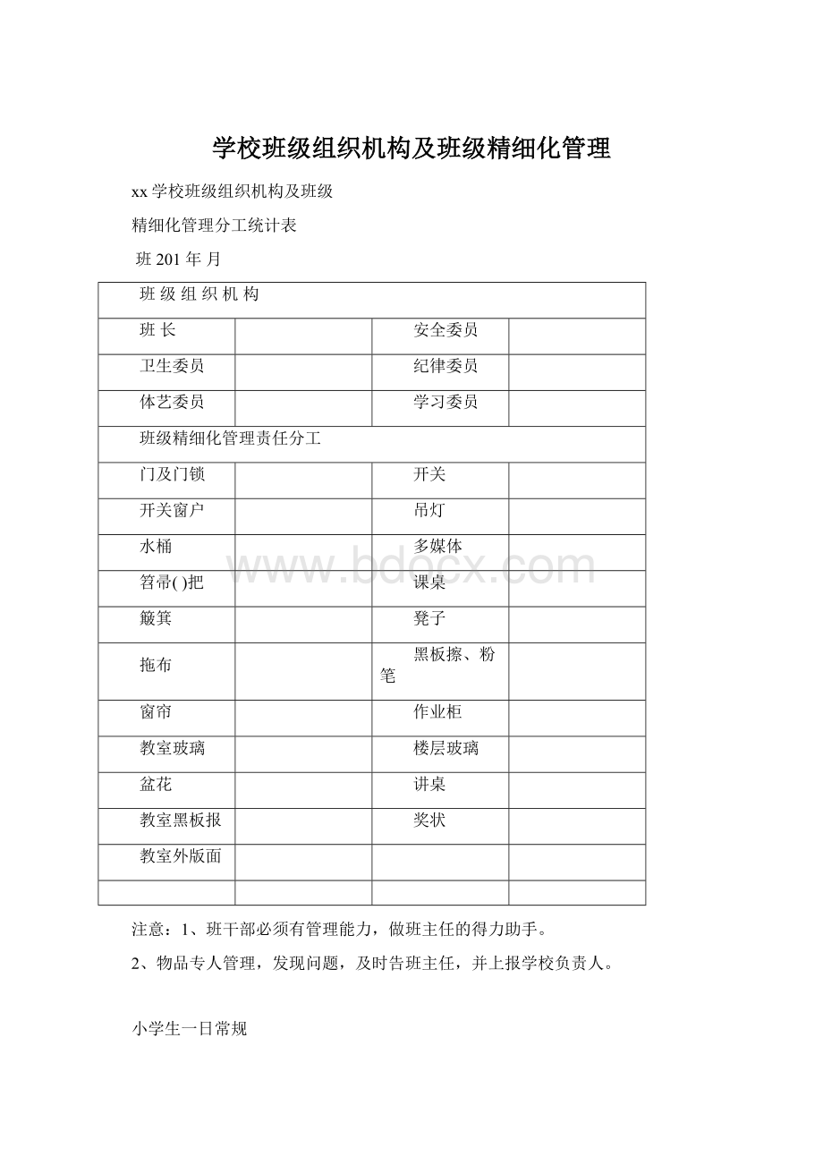 学校班级组织机构及班级精细化管理Word文档下载推荐.docx_第1页