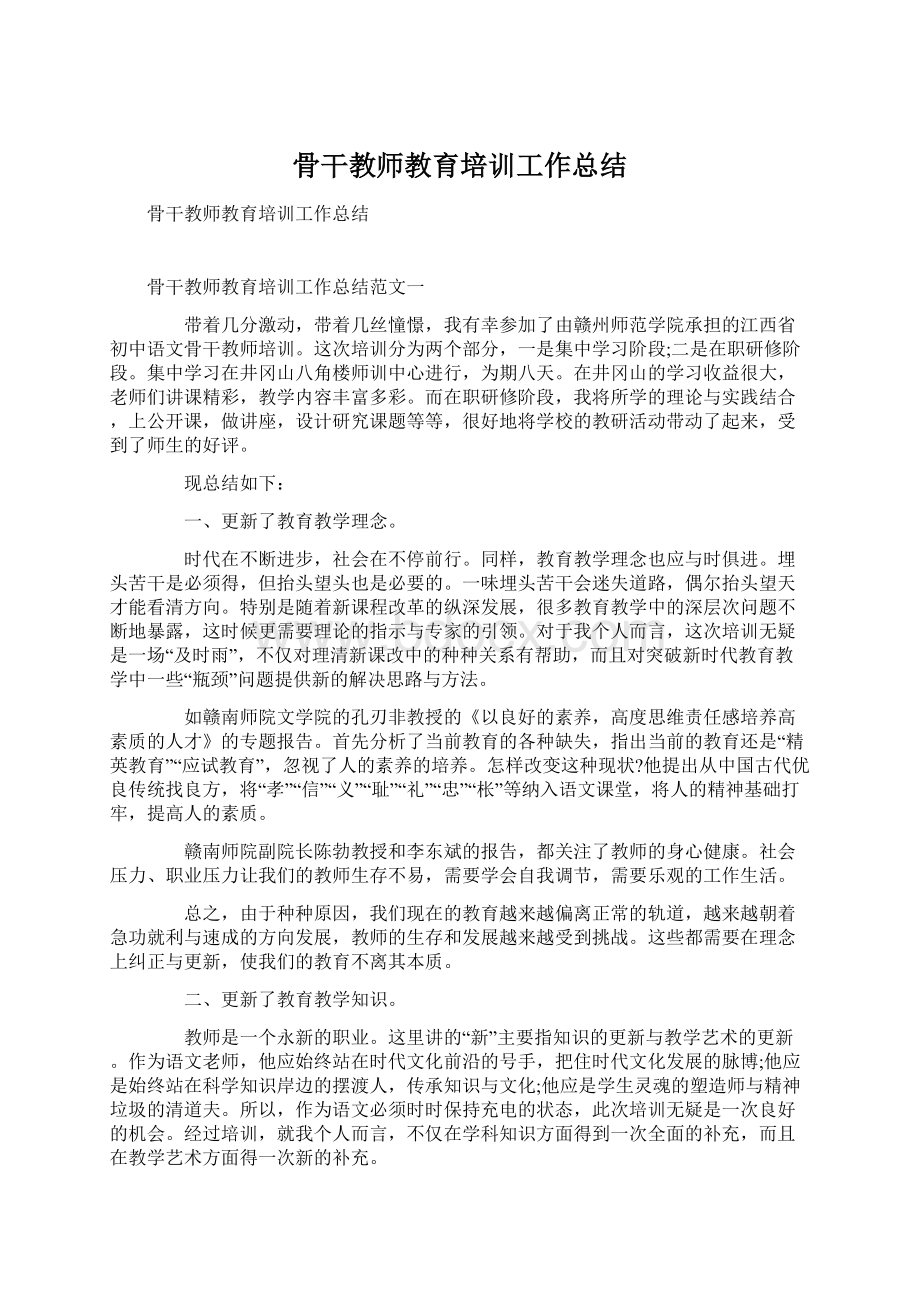 骨干教师教育培训工作总结Word文档格式.docx