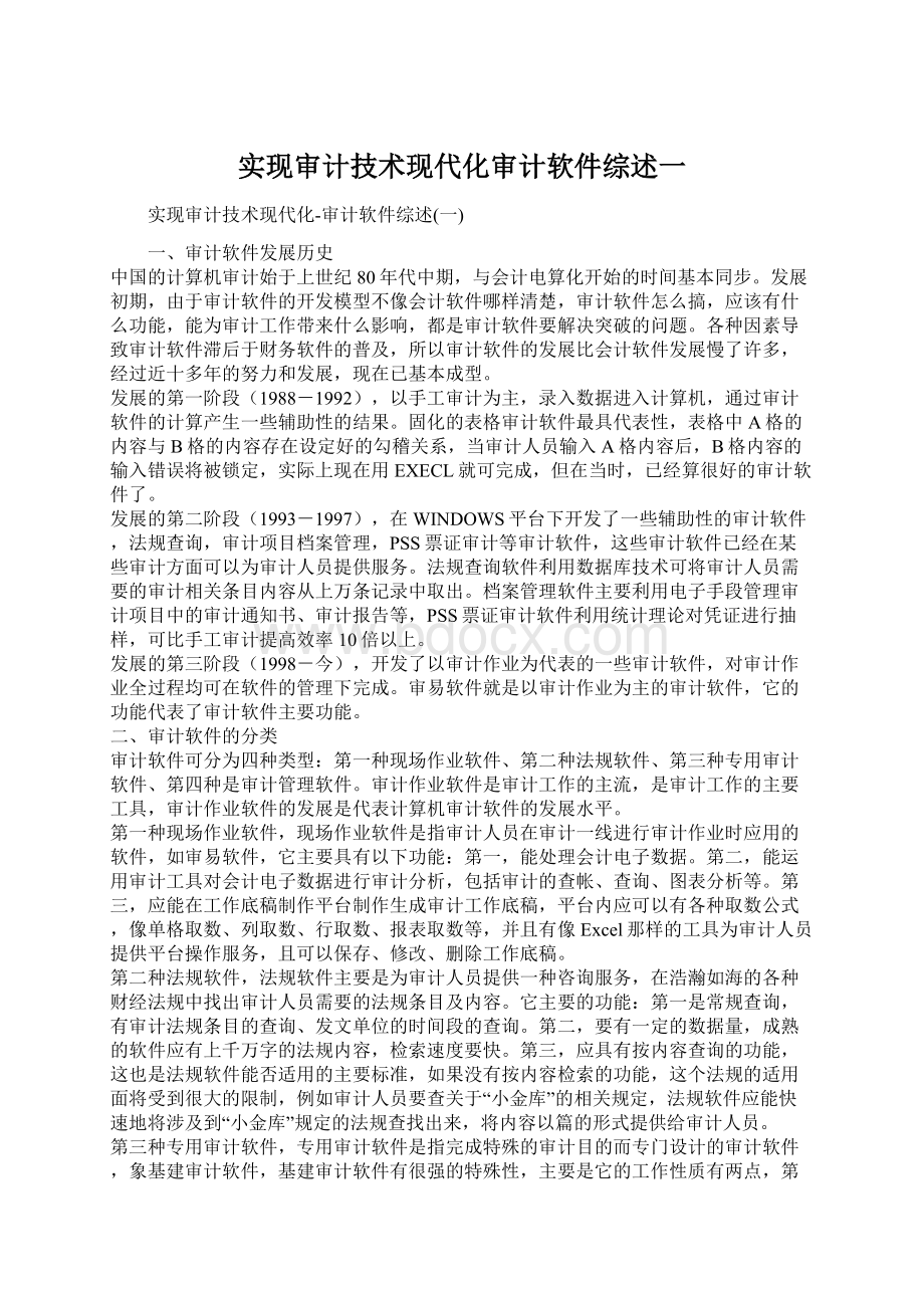 实现审计技术现代化审计软件综述一Word格式文档下载.docx