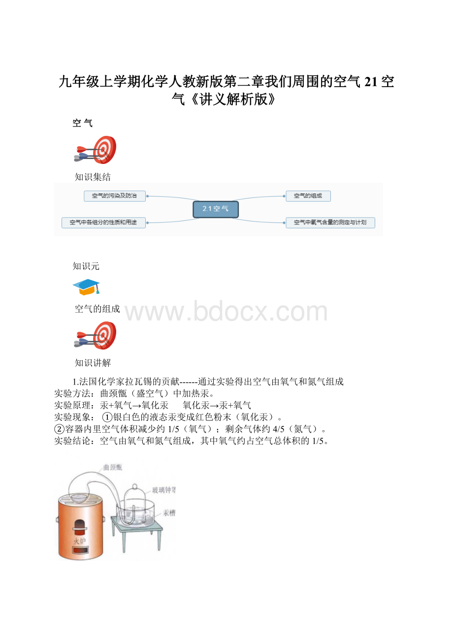 九年级上学期化学人教新版第二章我们周围的空气21空气《讲义解析版》Word下载.docx_第1页