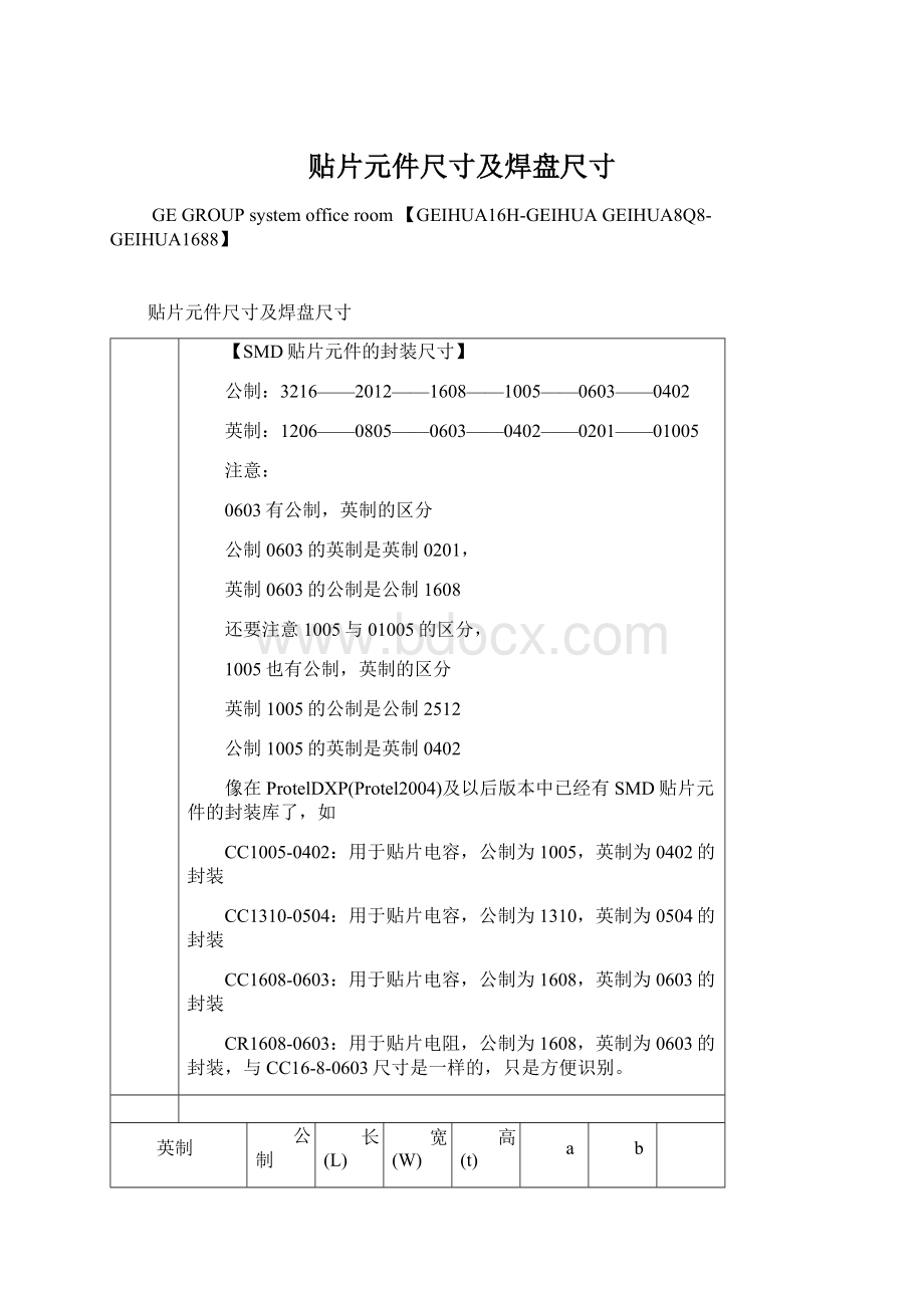 贴片元件尺寸及焊盘尺寸Word文档下载推荐.docx_第1页