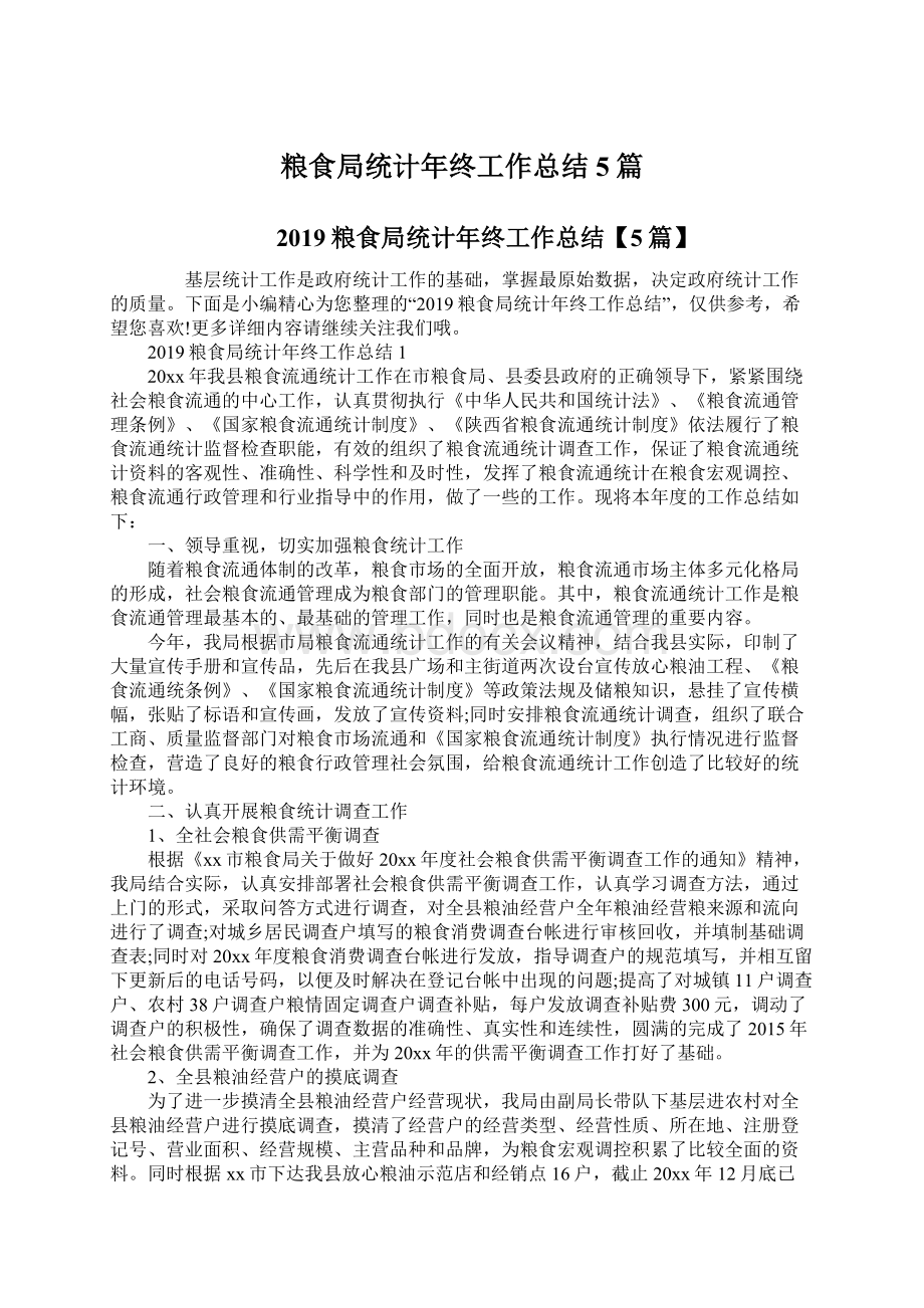 粮食局统计年终工作总结5篇.docx_第1页