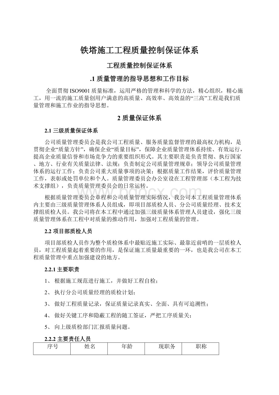 铁塔施工工程质量控制保证体系Word文件下载.docx_第1页