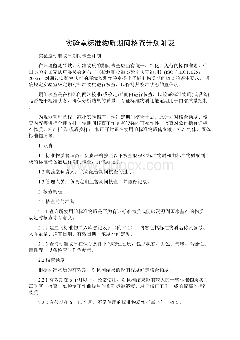 实验室标准物质期间核查计划附表文档格式.docx_第1页