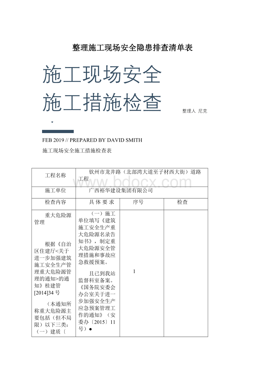 整理施工现场安全隐患排查清单表文档格式.docx