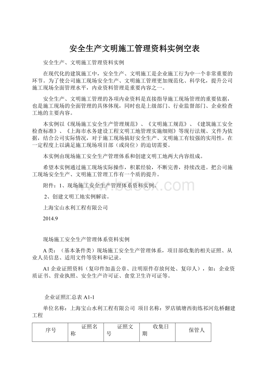 安全生产文明施工管理资料实例空表文档格式.docx