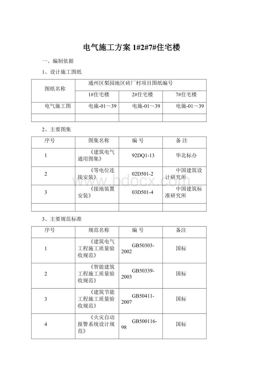 电气施工方案1#2#7#住宅楼文档格式.docx