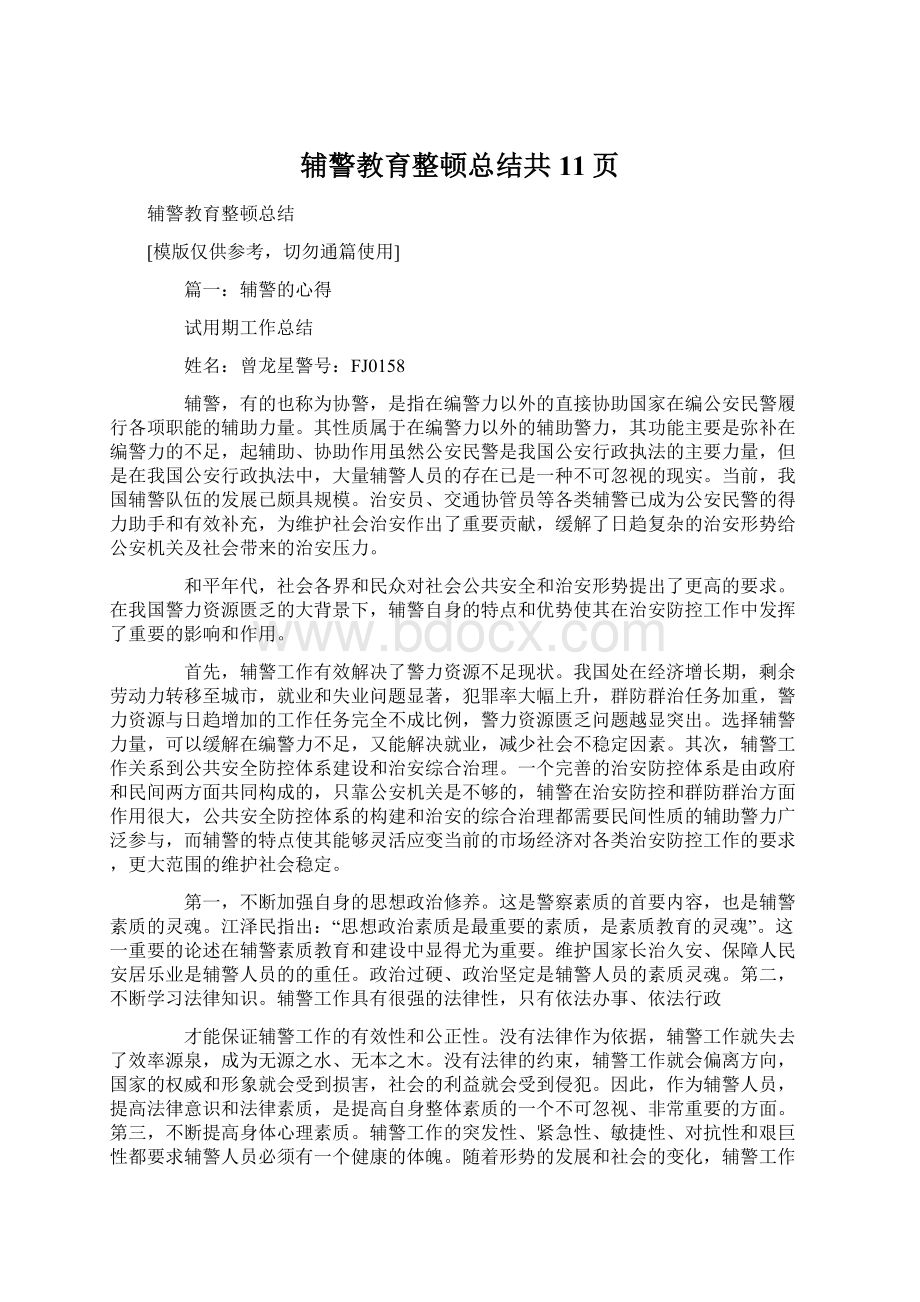 辅警教育整顿总结共11页.docx